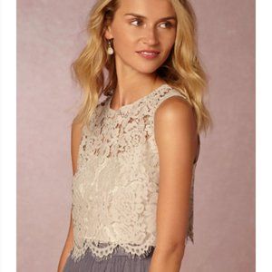 BHLDN Jenny Yoo Cleo Ivory Lace Sleeveless Crop Top Size Small